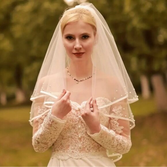 Double Layered Pearl Accent Bridal Wedding Veil White Veil ?? NWT main image 9